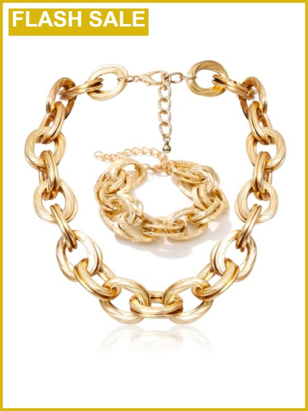 Chunky Cuban Link Choker Necklace Bracelet Set Statement Jewelry Women